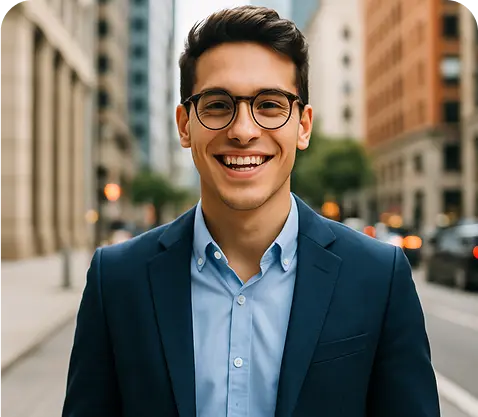 young entrepreneur smiling happy in city