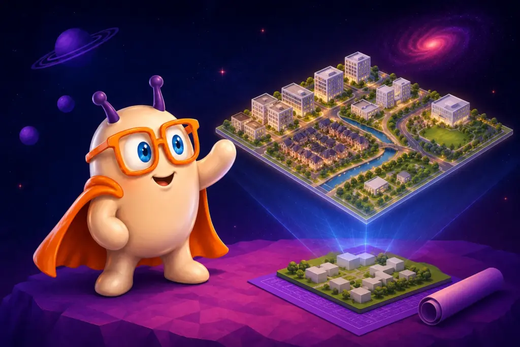 Vogelvlucht en masterplan-visualisaties